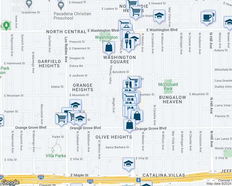 map of restaurants, bars, coffee shops, grocery stores, and more near 966 North Hudson Avenue in Pasadena