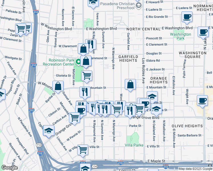 map of restaurants, bars, coffee shops, grocery stores, and more near 964 North Summit Avenue in Pasadena