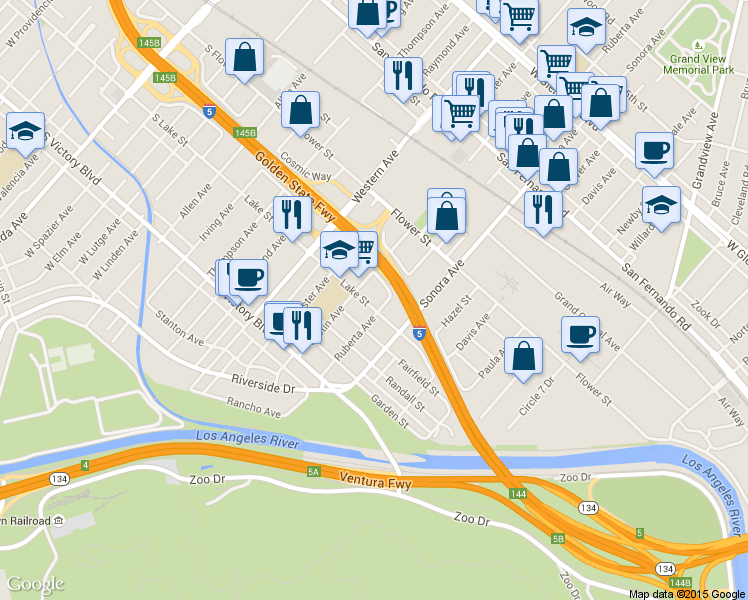 map of restaurants, bars, coffee shops, grocery stores, and more near 204 Emens Way in Glendale