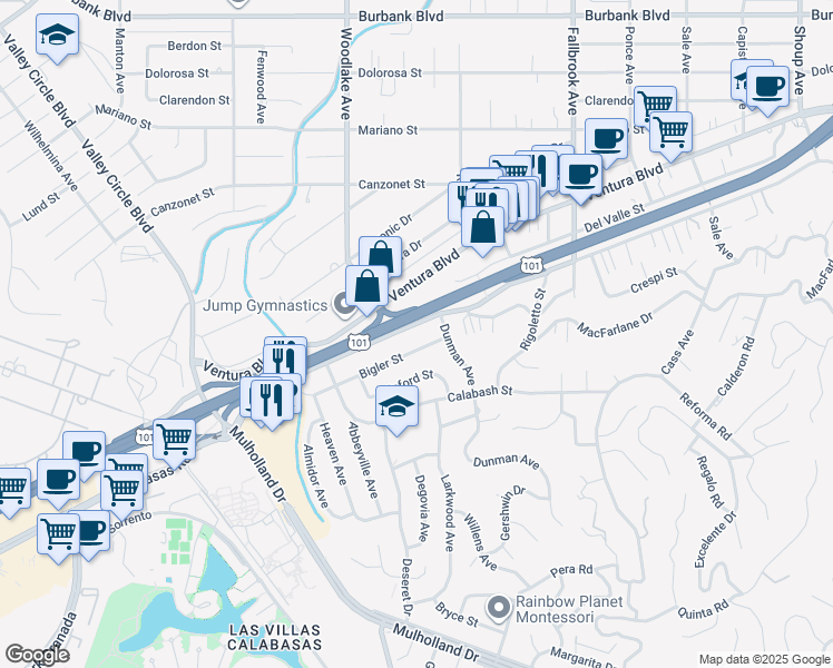 map of restaurants, bars, coffee shops, grocery stores, and more near in Los Angeles