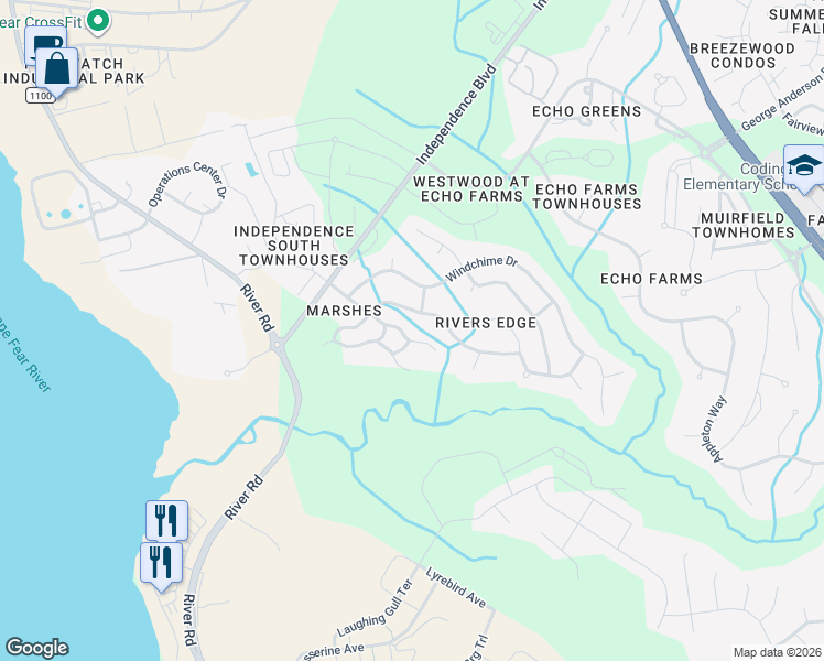 map of restaurants, bars, coffee shops, grocery stores, and more near 301 Long Meadow Drive in Wilmington