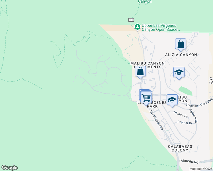 map of restaurants, bars, coffee shops, grocery stores, and more near 5711 Limoges Court in Calabasas