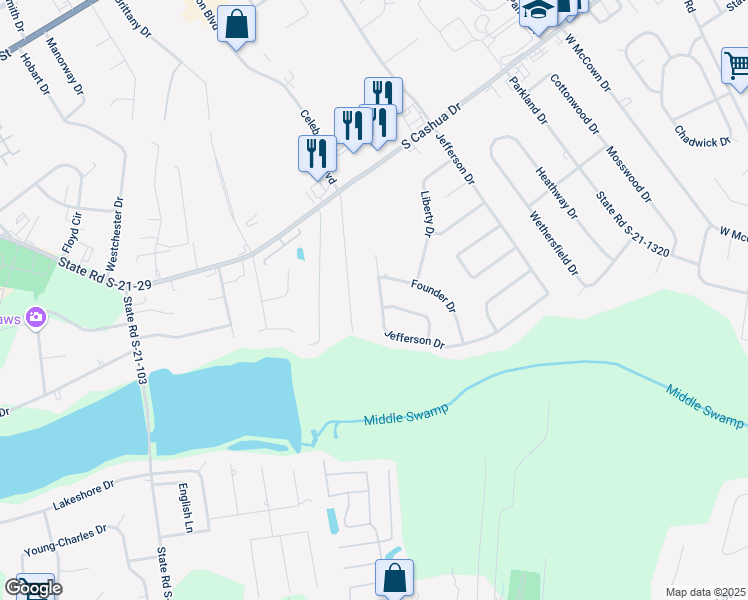 map of restaurants, bars, coffee shops, grocery stores, and more near 1748 Jefferson Drive in Florence