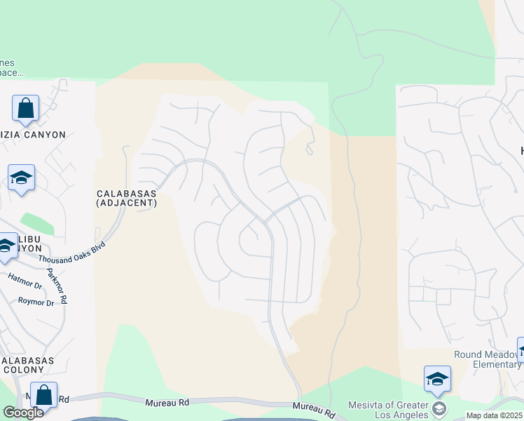 map of restaurants, bars, coffee shops, grocery stores, and more near 5517 Newcastle Lane in Calabasas