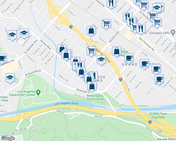 map of restaurants, bars, coffee shops, grocery stores, and more near 403 Western Avenue in Glendale