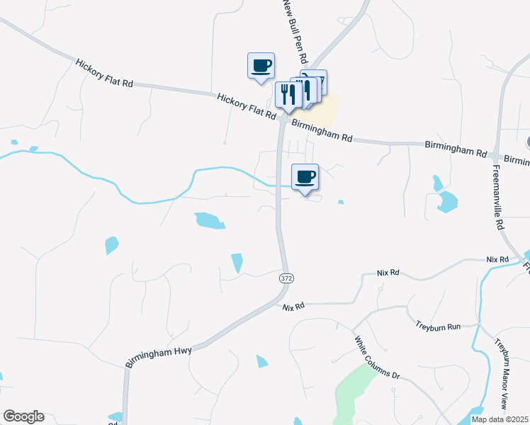 map of restaurants, bars, coffee shops, grocery stores, and more near 15626 Birmingham Highway in Milton