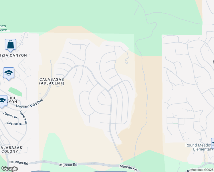 map of restaurants, bars, coffee shops, grocery stores, and more near 5517 Newcastle Lane in Calabasas