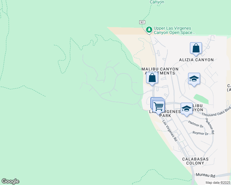 map of restaurants, bars, coffee shops, grocery stores, and more near 5711 Limoges Court in Calabasas