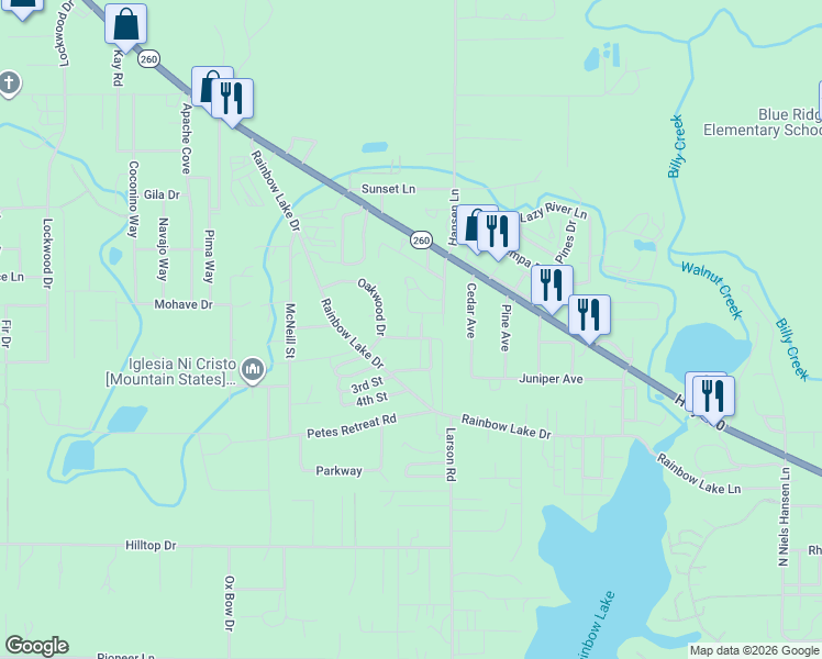 map of restaurants, bars, coffee shops, grocery stores, and more near 2415 Oakwood Drive in Navajo County
