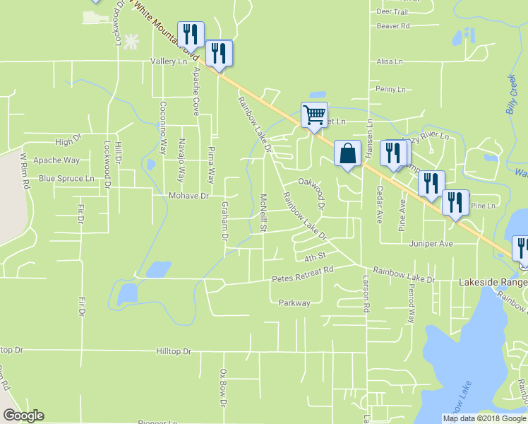 map of restaurants, bars, coffee shops, grocery stores, and more near 2349 McNeill Street in Navajo County
