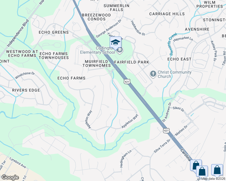 map of restaurants, bars, coffee shops, grocery stores, and more near 318 Foxhall Court in Wilmington