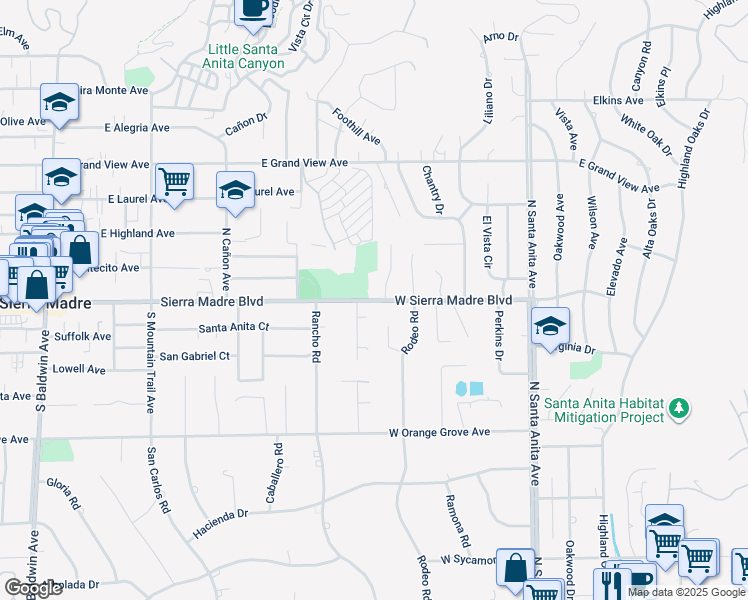 map of restaurants, bars, coffee shops, grocery stores, and more near 1712 Claridge Street in Arcadia