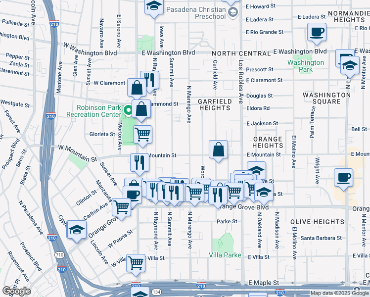 map of restaurants, bars, coffee shops, grocery stores, and more near 966 North Marengo Avenue in Pasadena