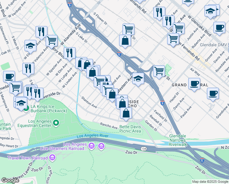 map of restaurants, bars, coffee shops, grocery stores, and more near 316 Raymond Avenue in Glendale