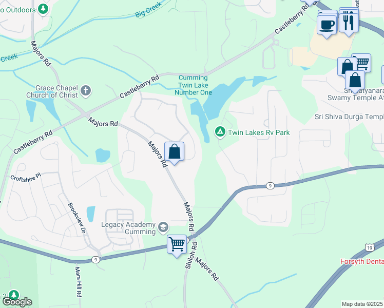 map of restaurants, bars, coffee shops, grocery stores, and more near 6450 Oak Valley Drive in Cumming