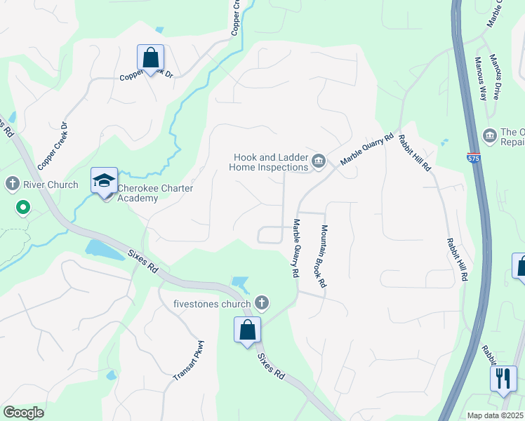 map of restaurants, bars, coffee shops, grocery stores, and more near 507 Andes Lane in Canton