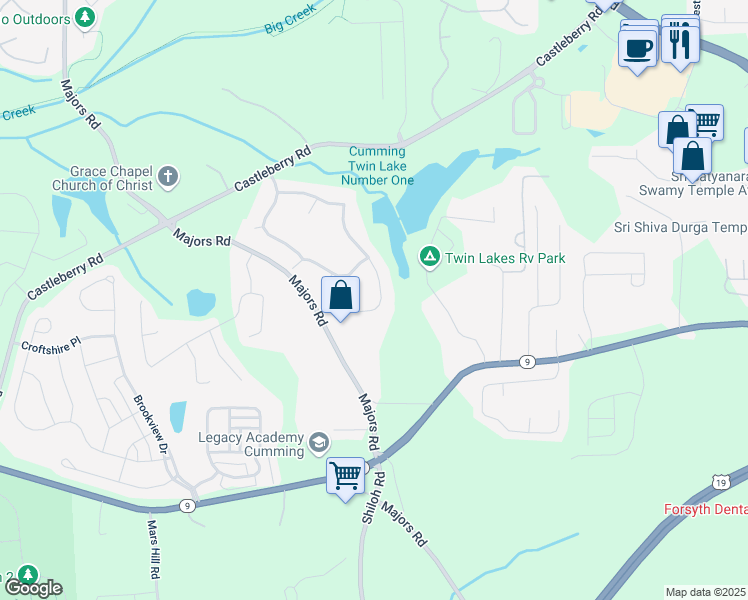 map of restaurants, bars, coffee shops, grocery stores, and more near 6450 Oak Valley Drive in Cumming