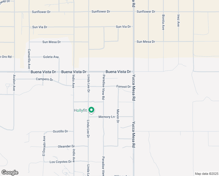 map of restaurants, bars, coffee shops, grocery stores, and more near Forrest Drive in Yucca Valley