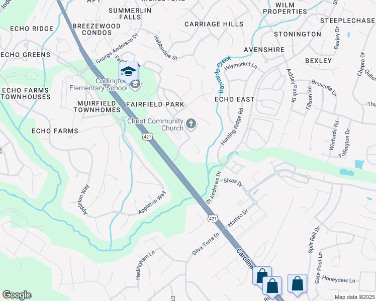 map of restaurants, bars, coffee shops, grocery stores, and more near 4544 Fairview Drive in Wilmington