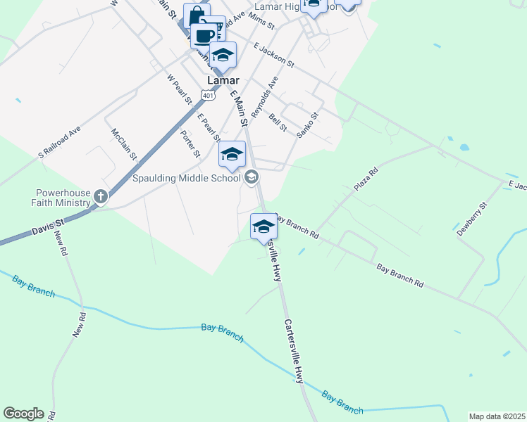 map of restaurants, bars, coffee shops, grocery stores, and more near 400 Cartersville Highway in Lamar