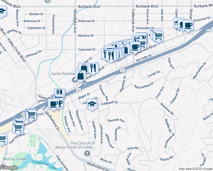 map of restaurants, bars, coffee shops, grocery stores, and more near 22972 Avenue San Luis in Los Angeles