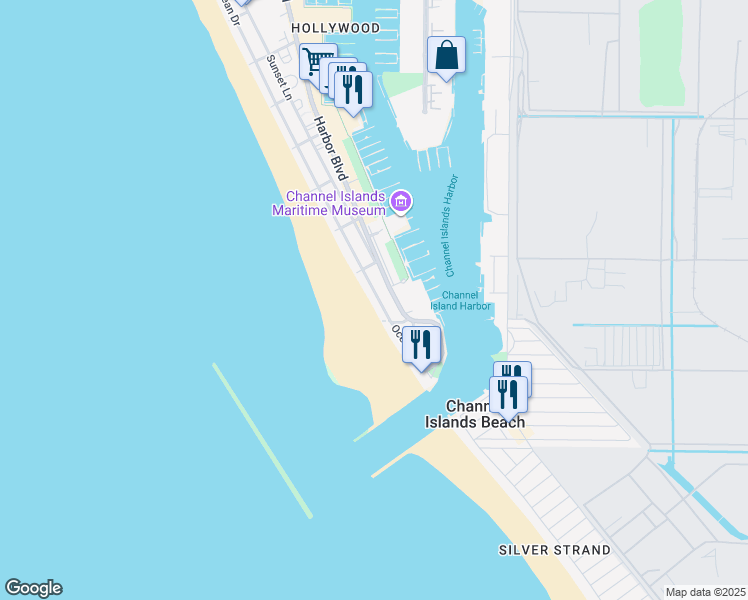 map of restaurants, bars, coffee shops, grocery stores, and more near 3337 Ocean Drive in Oxnard