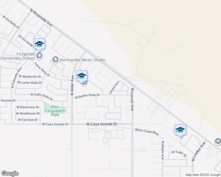 map of restaurants, bars, coffee shops, grocery stores, and more near 3450 Laurel Avenue in Rialto