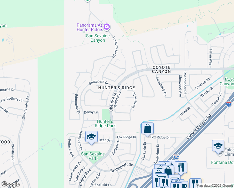 map of restaurants, bars, coffee shops, grocery stores, and more near in Fontana