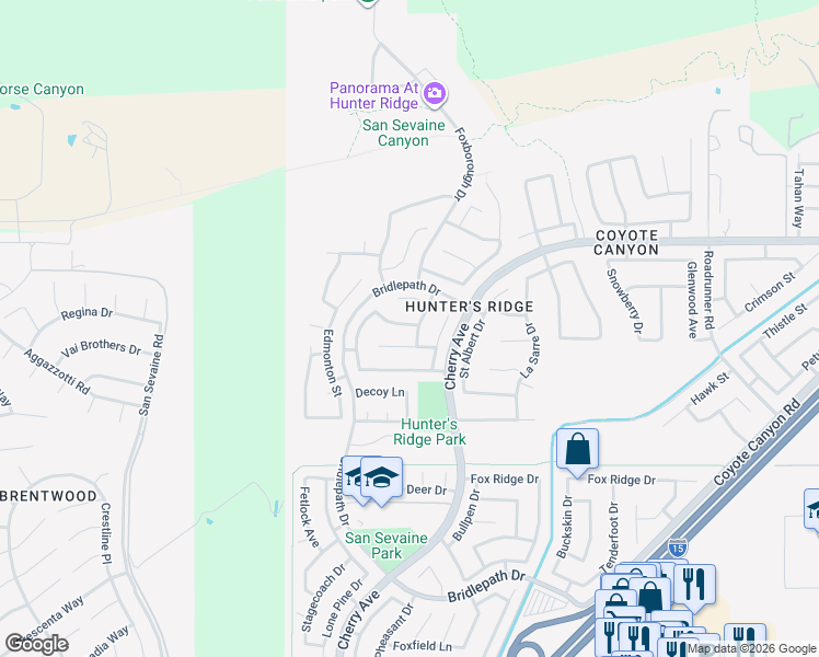 map of restaurants, bars, coffee shops, grocery stores, and more near 5049 Manitoba Drive in Fontana