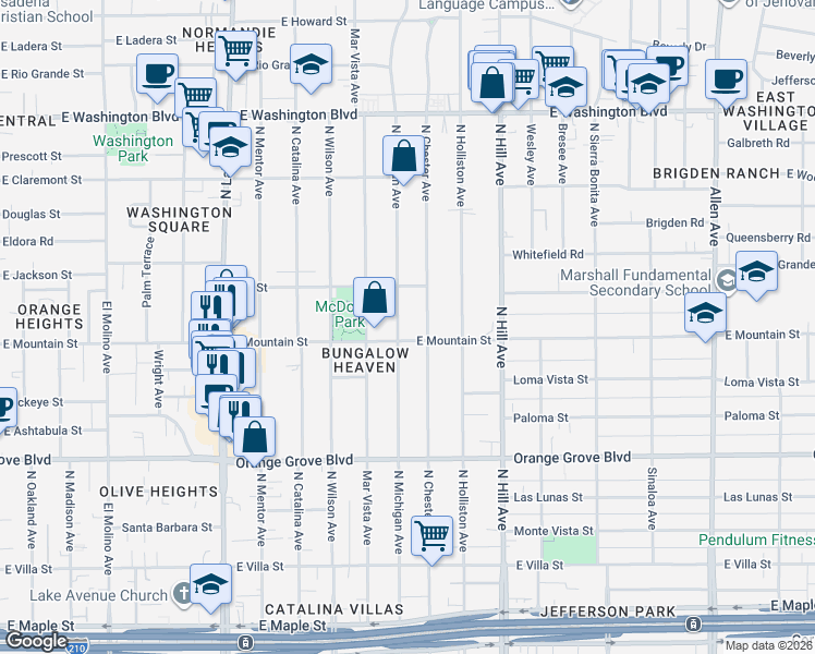 map of restaurants, bars, coffee shops, grocery stores, and more near 949 North Chester Avenue in Pasadena