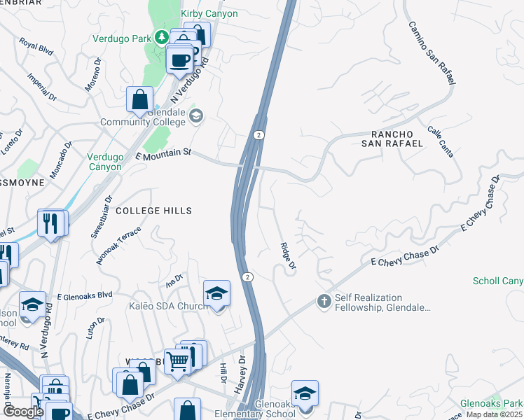 map of restaurants, bars, coffee shops, grocery stores, and more near 2015 Parcher Place in Glendale