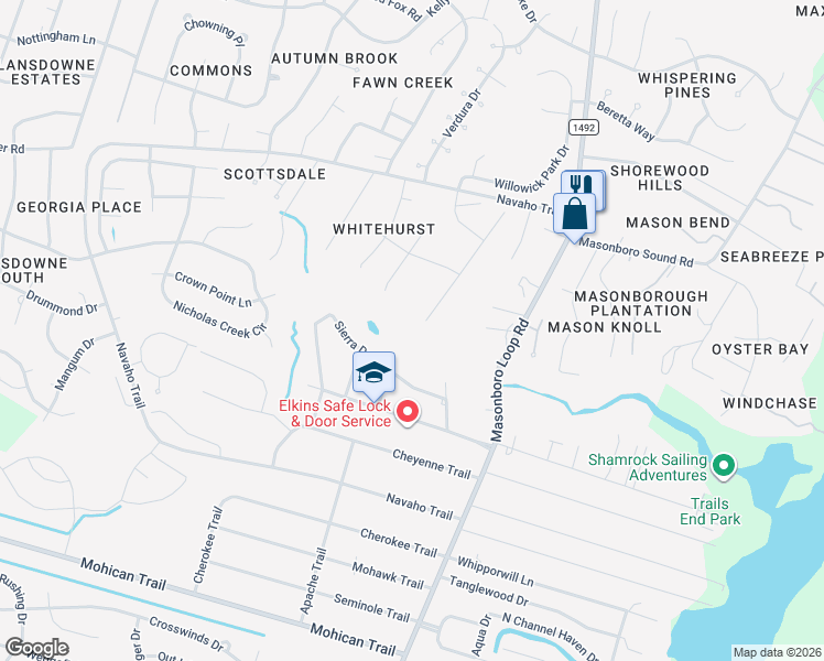map of restaurants, bars, coffee shops, grocery stores, and more near 4236 Masonboro Loop Rd in Wilmington