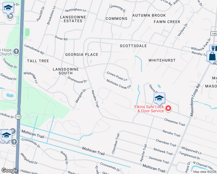 map of restaurants, bars, coffee shops, grocery stores, and more near 5149 Nicholas Creek in Wilmington