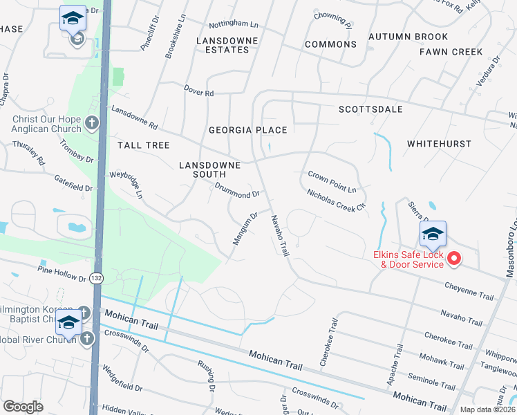 map of restaurants, bars, coffee shops, grocery stores, and more near 4836 Drummond Drive in Wilmington