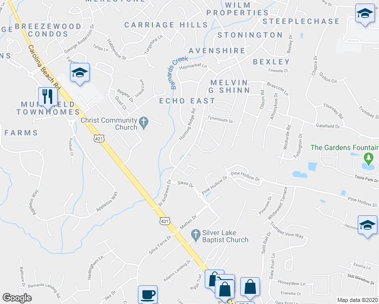 map of restaurants, bars, coffee shops, grocery stores, and more near 801 Saint Andrews Drive in Wilmington