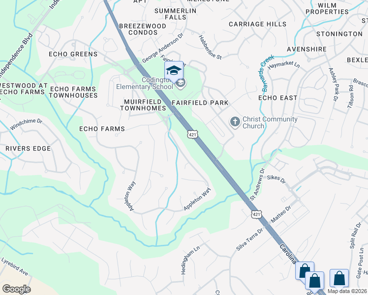 map of restaurants, bars, coffee shops, grocery stores, and more near 4342 Appleton Way in Wilmington