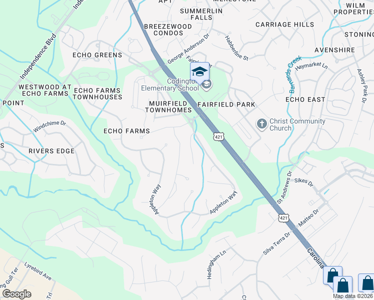 map of restaurants, bars, coffee shops, grocery stores, and more near 325 Foxhall Court in Wilmington