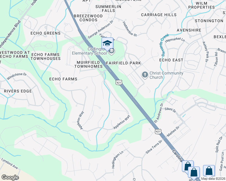 map of restaurants, bars, coffee shops, grocery stores, and more near 4342 Appleton Way in Wilmington