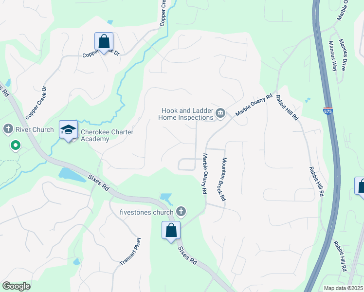 map of restaurants, bars, coffee shops, grocery stores, and more near 507 Andes Lane in Canton