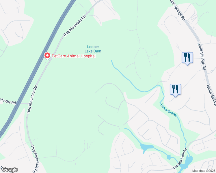map of restaurants, bars, coffee shops, grocery stores, and more near 6775 Winding Canyon Road in Flowery Branch