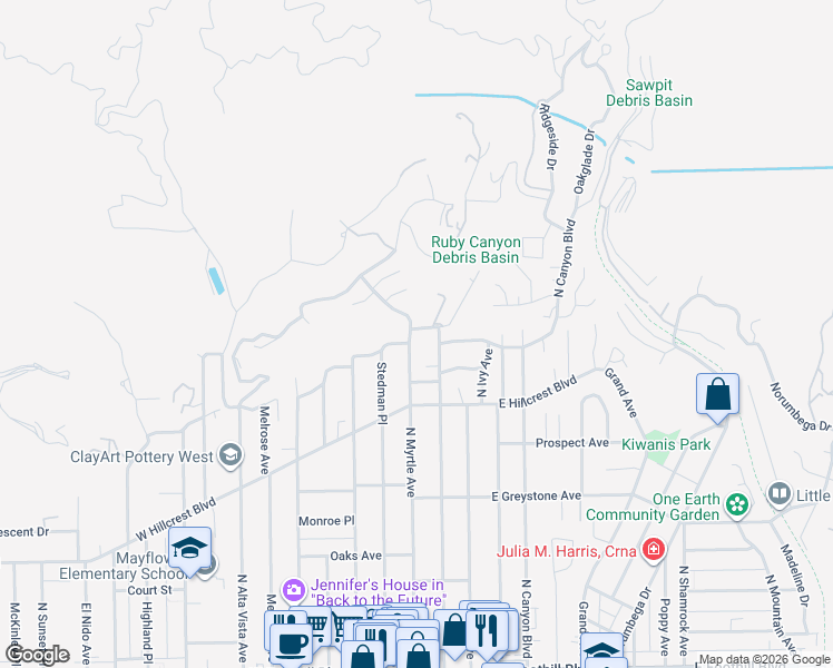 map of restaurants, bars, coffee shops, grocery stores, and more near 464 North Myrtle Avenue in Monrovia