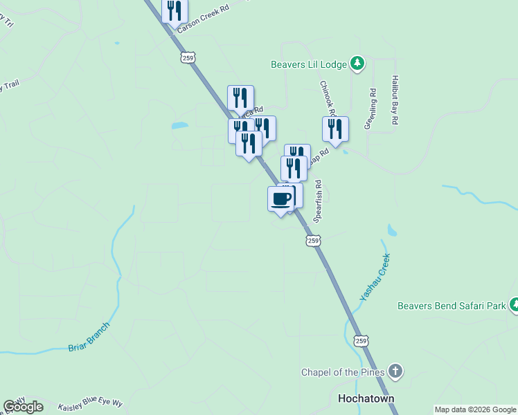 map of restaurants, bars, coffee shops, grocery stores, and more near 9983 N U.S. 259 in Broken Bow
