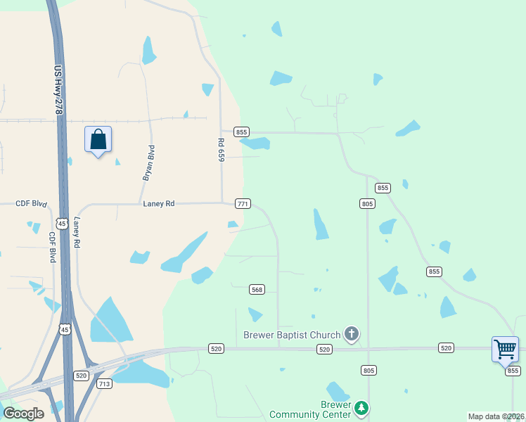 map of restaurants, bars, coffee shops, grocery stores, and more near 112 County Road 771 in Shannon