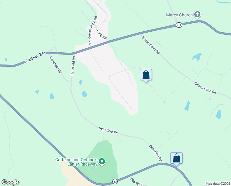 map of restaurants, bars, coffee shops, grocery stores, and more near 1156 Overland Park Drive in Braselton