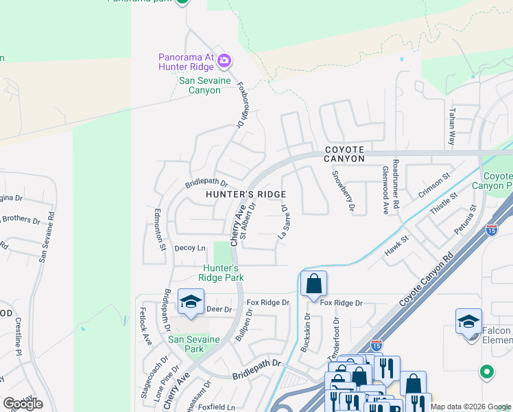 map of restaurants, bars, coffee shops, grocery stores, and more near 14891 Southend Street in Fontana