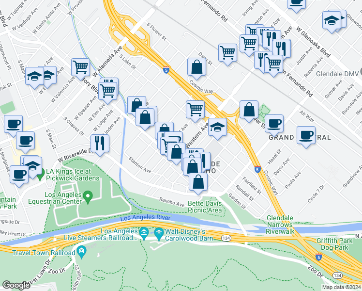 map of restaurants, bars, coffee shops, grocery stores, and more near 403 Western Avenue in Glendale