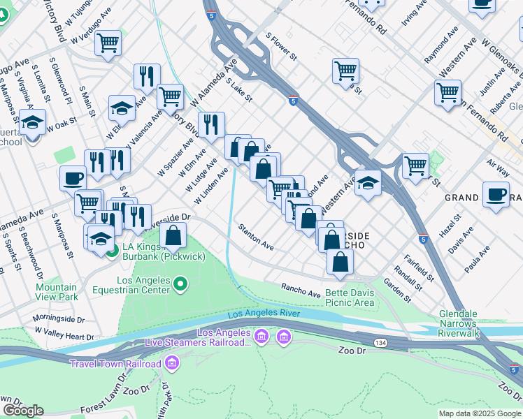 map of restaurants, bars, coffee shops, grocery stores, and more near 232 Irving Avenue in Glendale