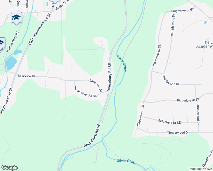 map of restaurants, bars, coffee shops, grocery stores, and more near 589 Reeceburg Road Southeast in Silver Creek