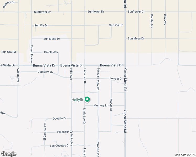 map of restaurants, bars, coffee shops, grocery stores, and more near Forrest Drive in Yucca Valley