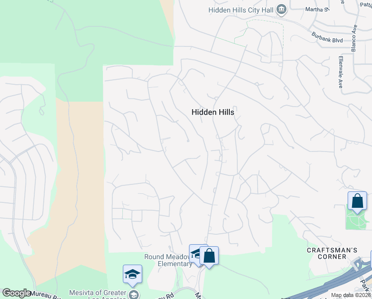 map of restaurants, bars, coffee shops, grocery stores, and more near 24820 Jacob Hamblin Road in Hidden Hills